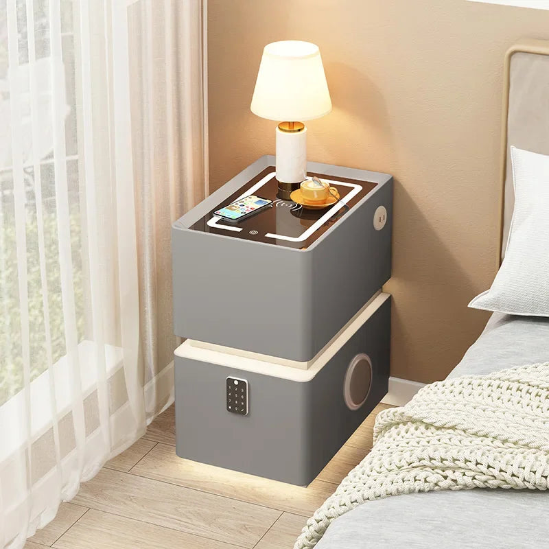 Smart Bedside Table with Wireless Charging — Solid Wood