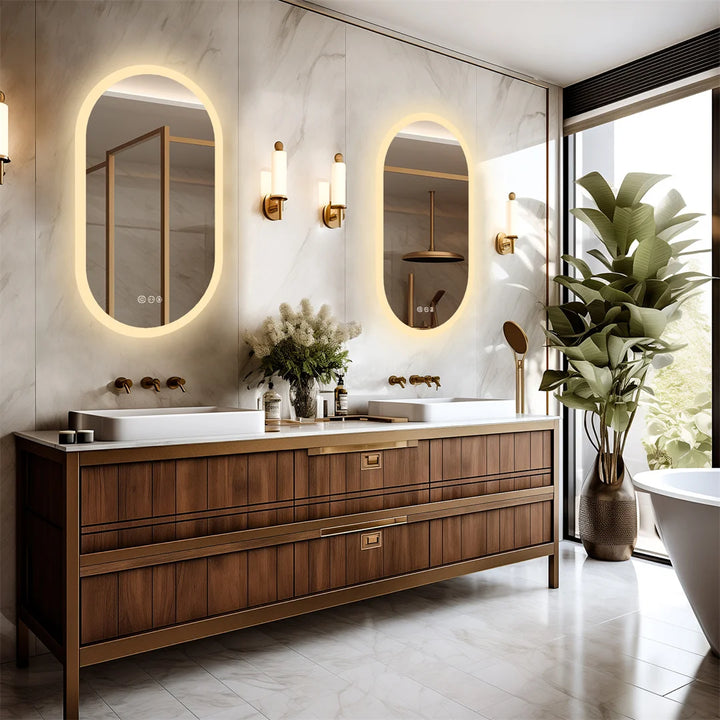 LED Backlit Bathroom Mirror — Oval, Dimmable, Anti-Fog, IP44