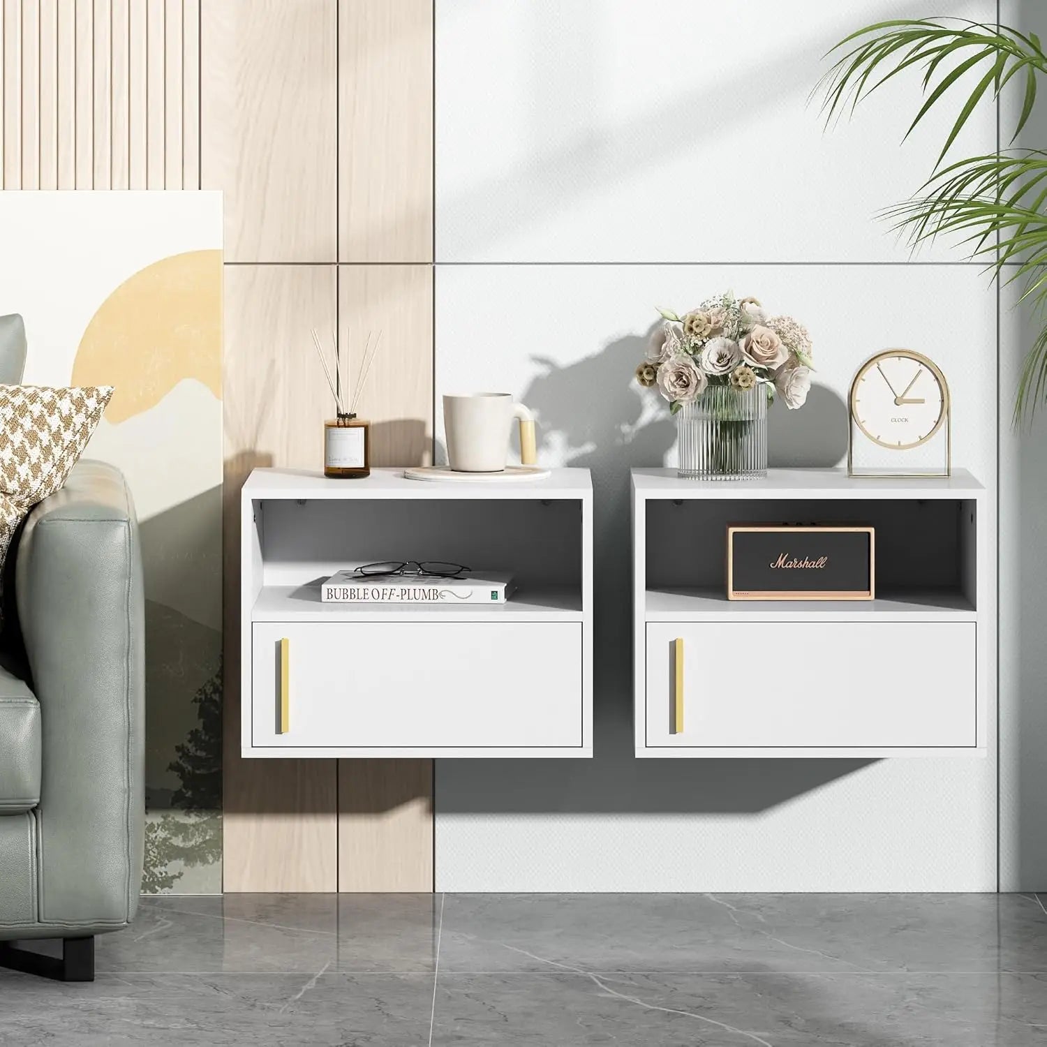 Floating Wall Nightstand Set of 2 — Modern Mounted Shelf