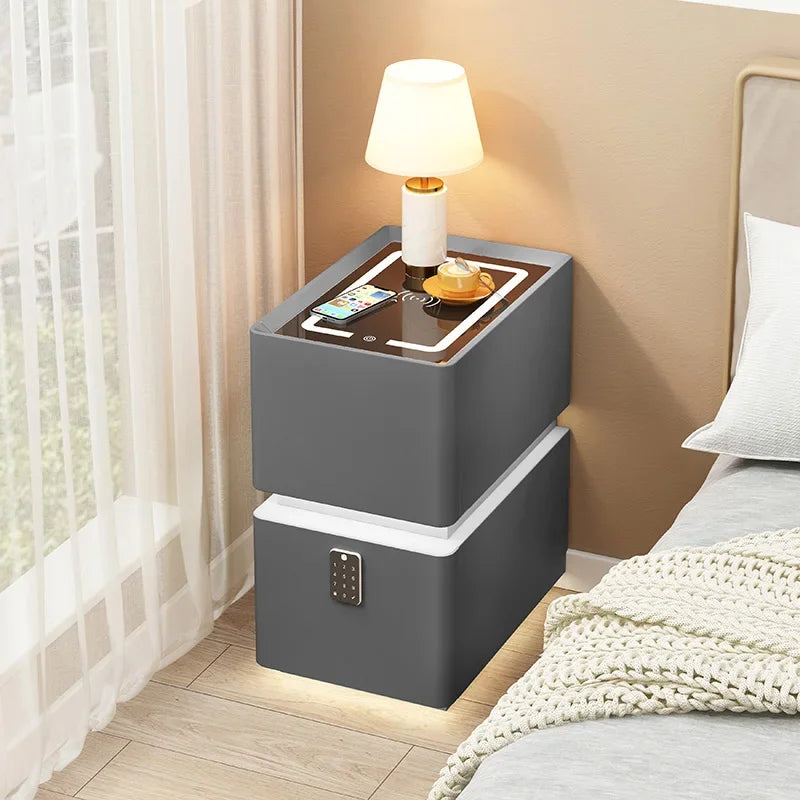 Smart Bedside Table with Wireless Charging — Solid Wood
