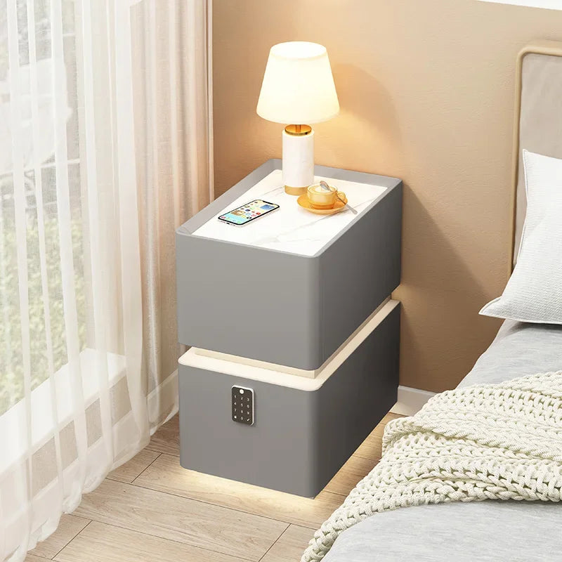 Smart Bedside Table with Wireless Charging — Solid Wood