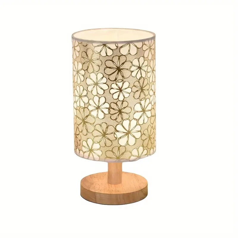 Fabric Table Lamp with Wooden Base — USB, 3-Tone Light